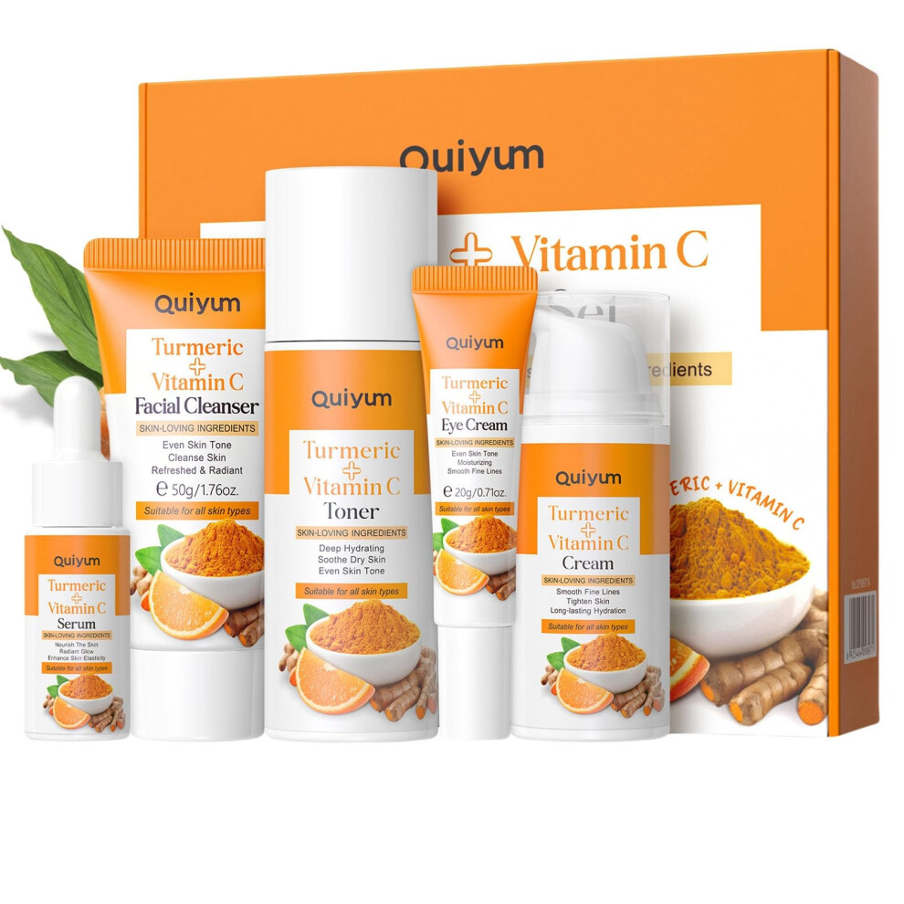 Turmeric Skincare Set with Cleanser and Moisturizer, Oil Control and Pore Cleansing for Women and Teen Girls, 5pcs