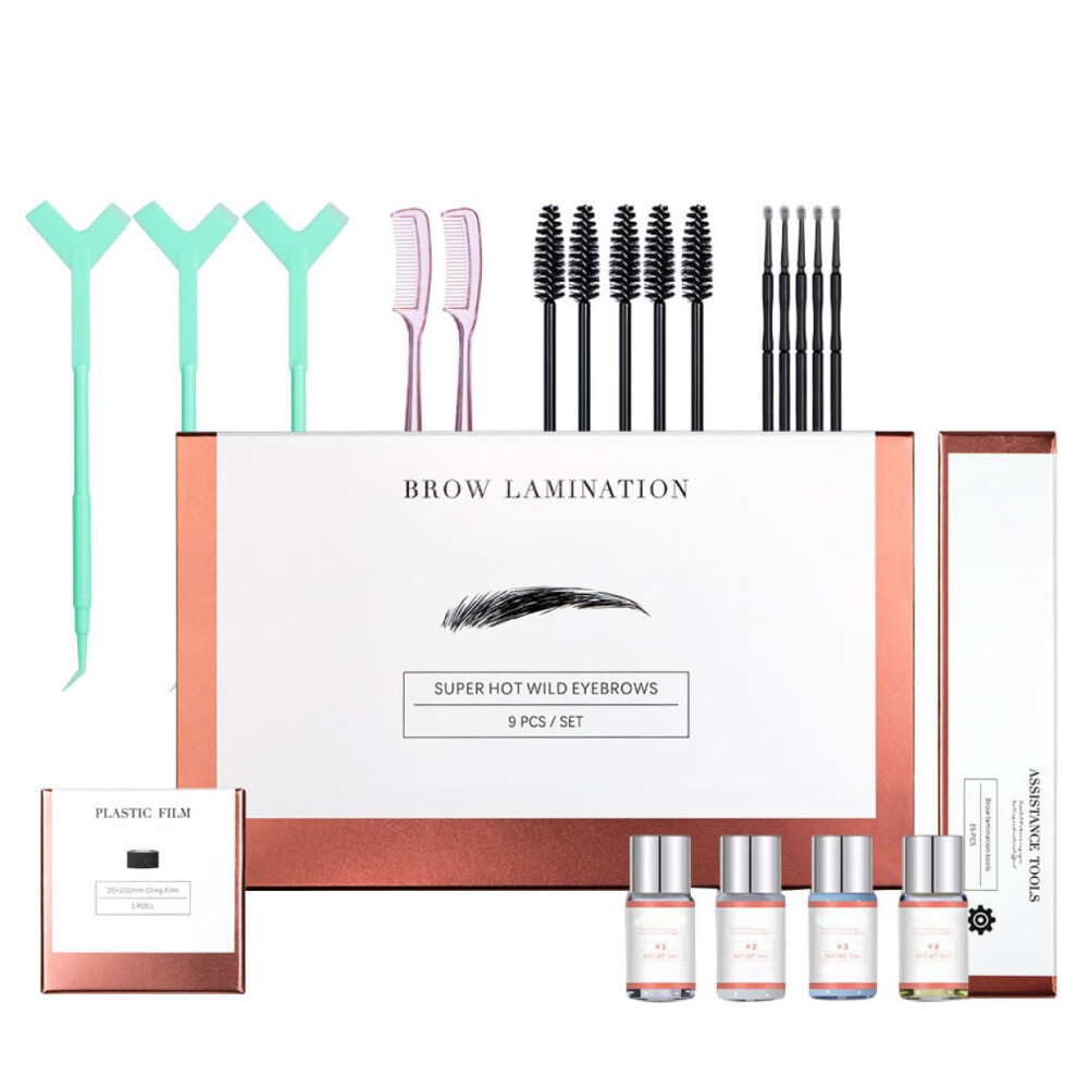 Eyebrow Lamination Kit with Keratin for Fuller Brow Lift, 9Piece Styling Set for Home and Salon