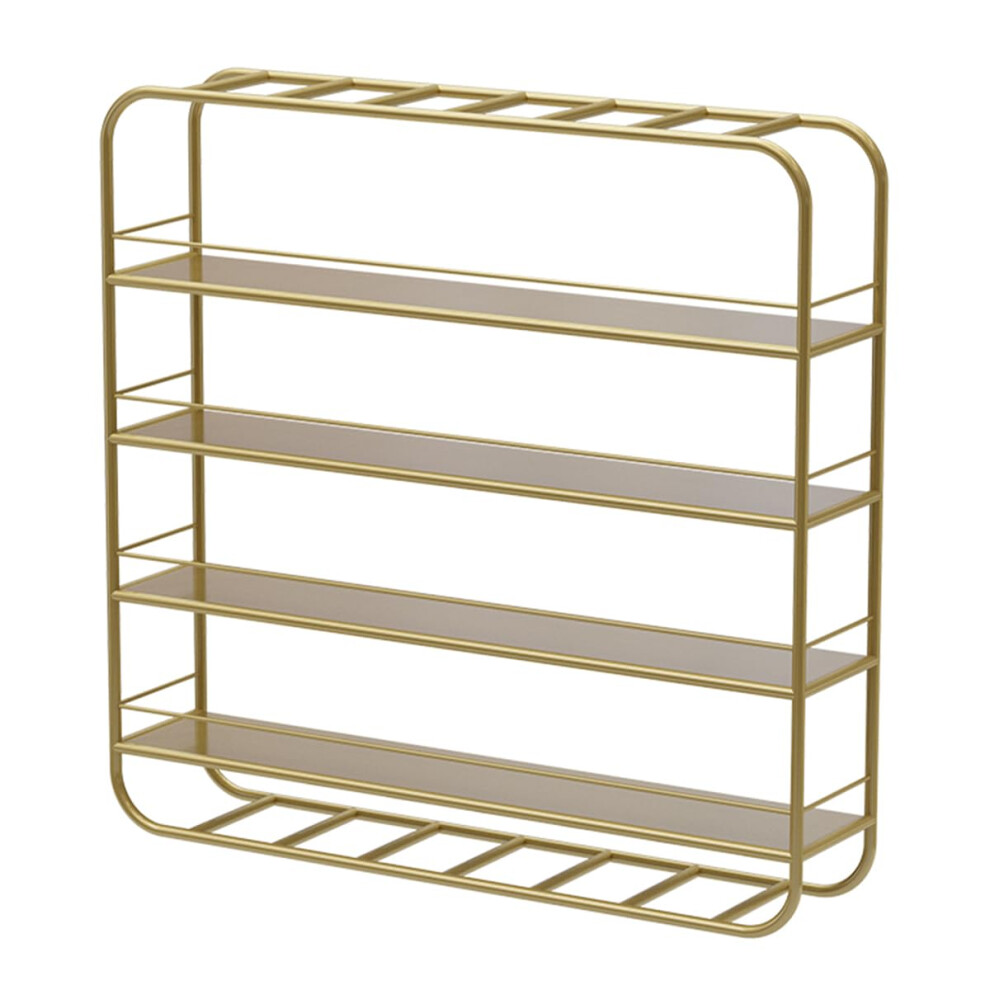 Gold Wall Mounted Nail Polish Rack, 4 Tier Metal Organizer With Guardrails For Salon And Home