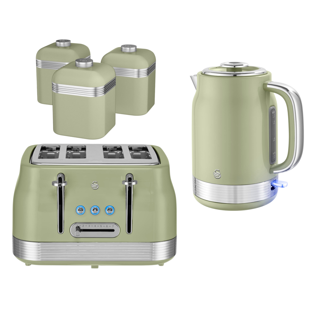 Swan Retro Revive Kettle 4 Slice Toaster & Canisters Green