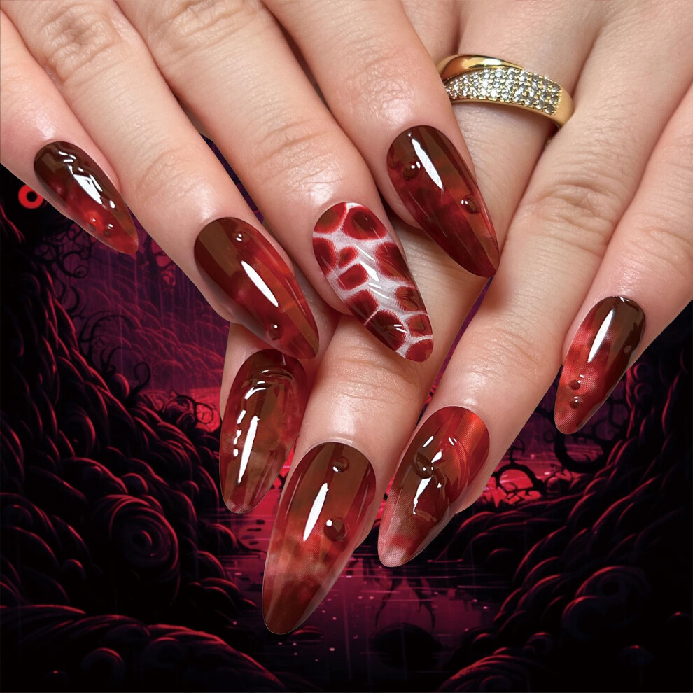 Red Press On Nails Long Almond 3D Ballerina Fake Nails Kit With Multiple Styles And Sizes