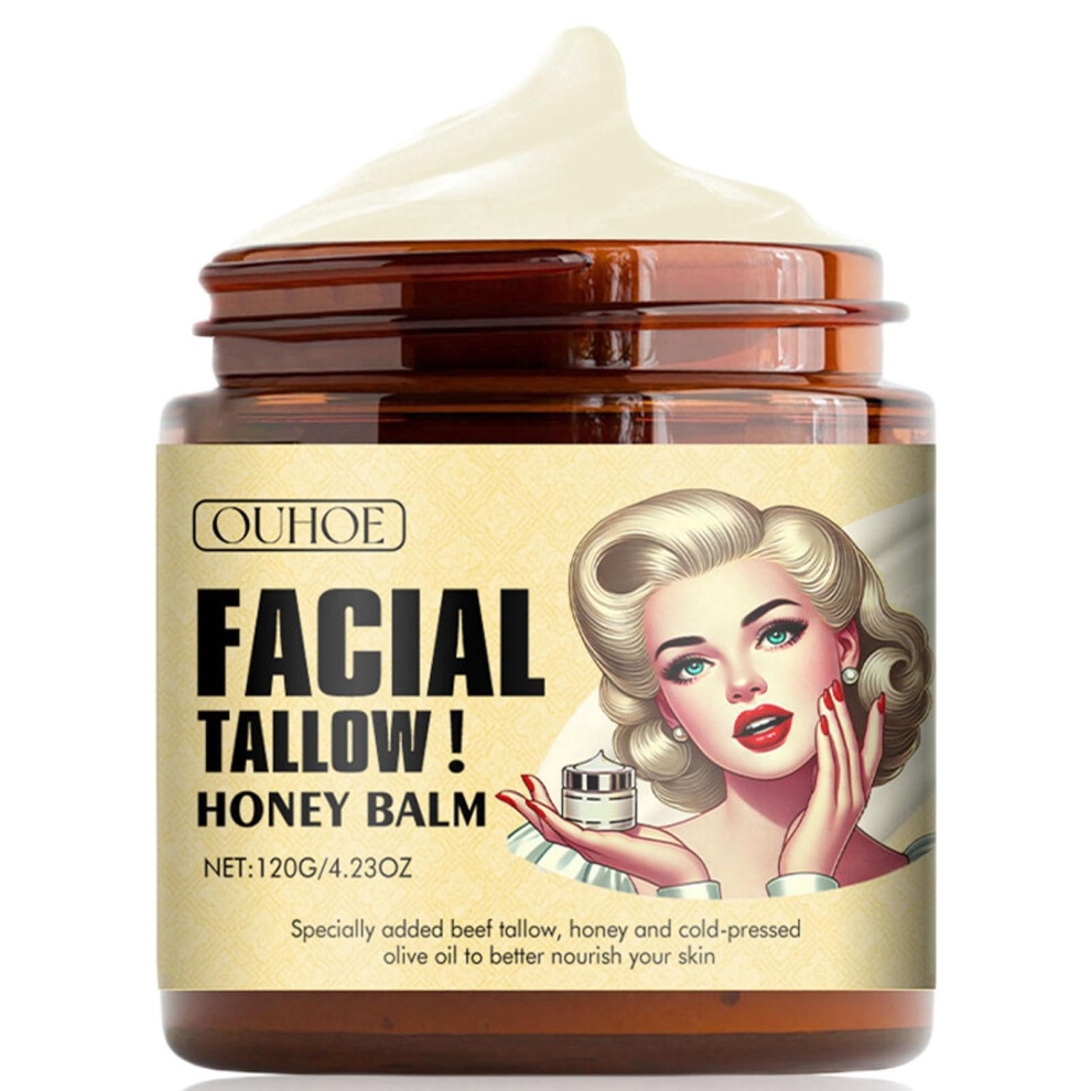 Beef Tallow Balm with Organic Honey for Deep Hydration, Grass Fed Face Moisturizer 4.23oz