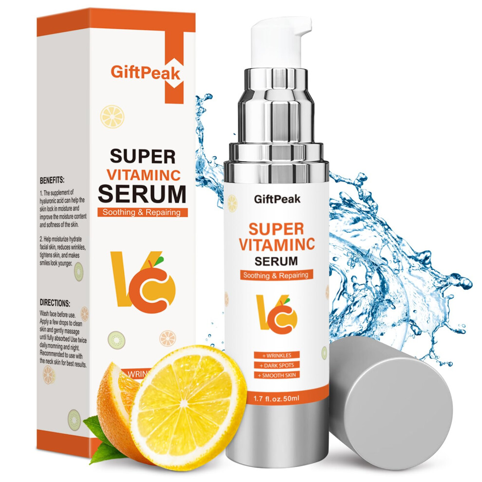 Vitamin C Face Serum with Hyaluronic Acid for Brightening and Firming, Anti Aging Peptide Complex, 1.7 fl oz