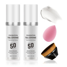 2PCS Color Changing Full Coverage Liquid Foundation Set with Brush and Sponge for All Skin Types