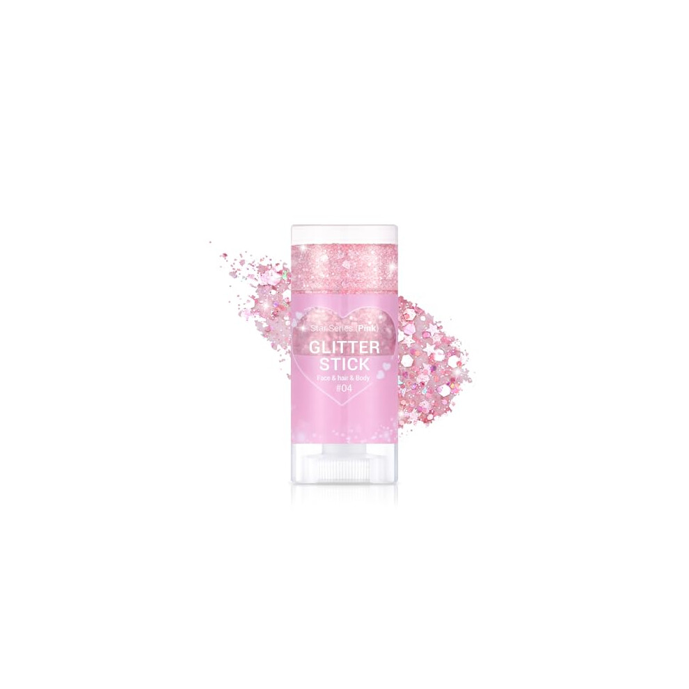 Pink Longlasting Holographic Body Glitter Stick For Face Body Lips Festival Makeup In 04