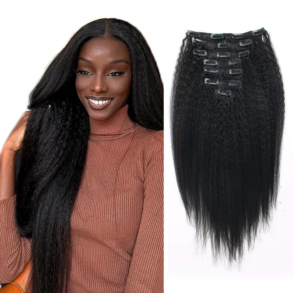 Unisex Black 18 Inch Remy Virgin Yaki Straight Human Hair Clip In Extensions For Women, Double Weft 120G