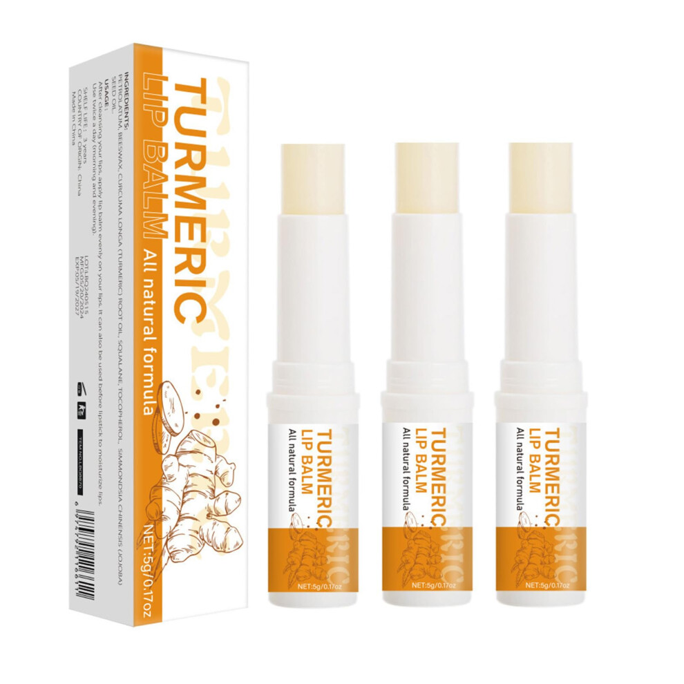 Turmeric Exfoliating Lip Balm Stick for Dark Lips, Deep Hydration Overnight Treatment, 3PCS