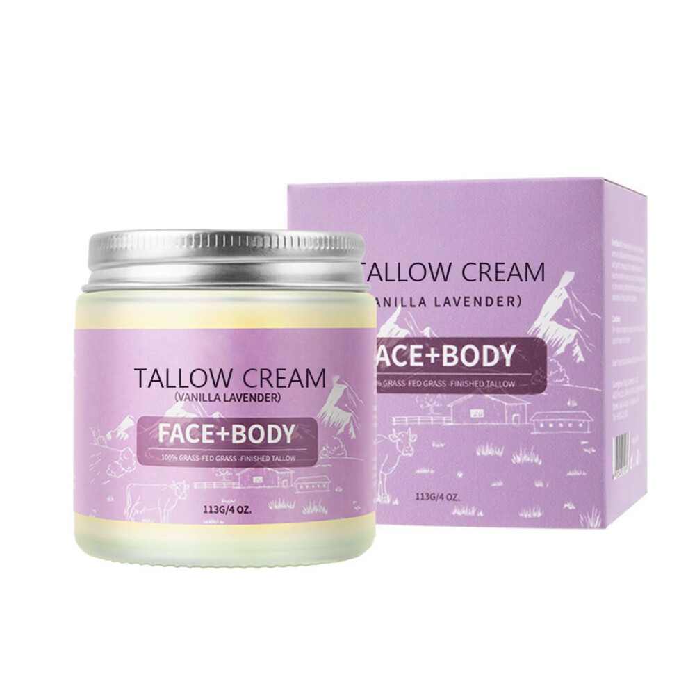Tallow Balm Grass Fed Face Moisturizer with Vanilla Scent for Deep Hydration and Dry Skin Care 4oz