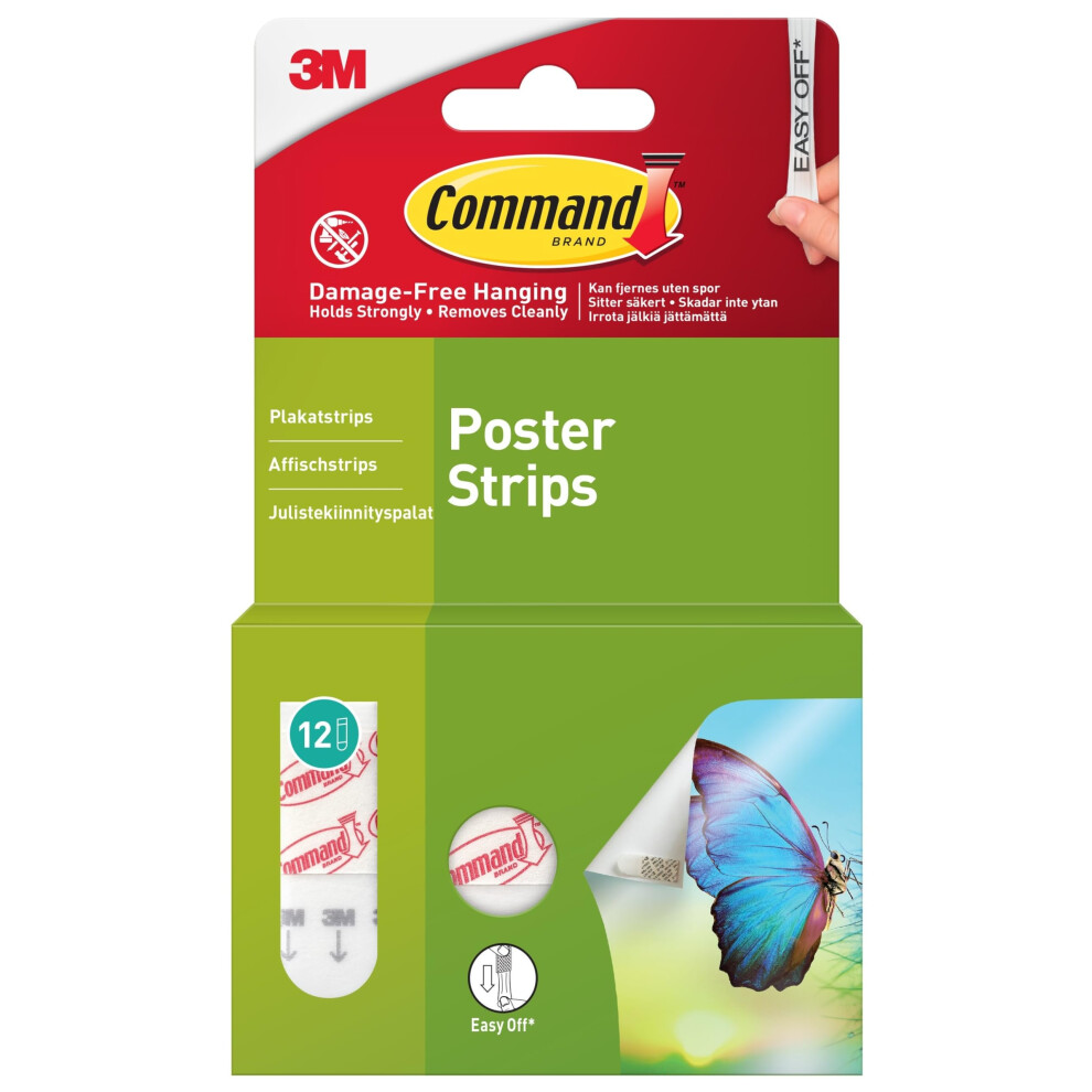 Command Poster Mounting Adhesive Strips, White - 12 Adhesive Strips - Ideal For Hanging Posters, Schedules, Calendars Or Pictures Without Frames - Da 94546194