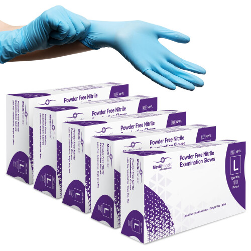 MediHands Nitrile Gloves Large, Blue Heavy Duty Di