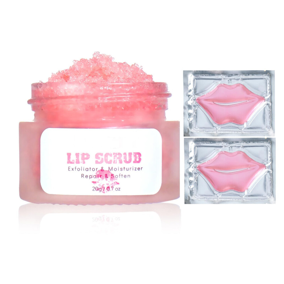 Strawberry Lip Scrub and Overnight Lip Mask with Vitamin E for Dry Cracked Lips Hydration
