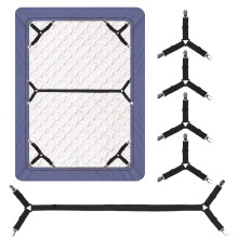 Bed Sheet Straps 4+1 Pcs Fitted Sheet Clips Holder Tri Corner Clips Elastic Adjustable Straps For Mattress Cover Black