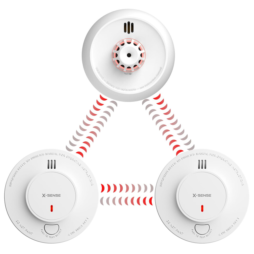 X-Sense Wireless Interlinked Smoke Alarms And Heat Alarm Scotland Bundle, 1 Heat Alarm & 2 Smoke Alarms, Sealed 10-Year Lithium Battery, En 14604 Sta 73926078