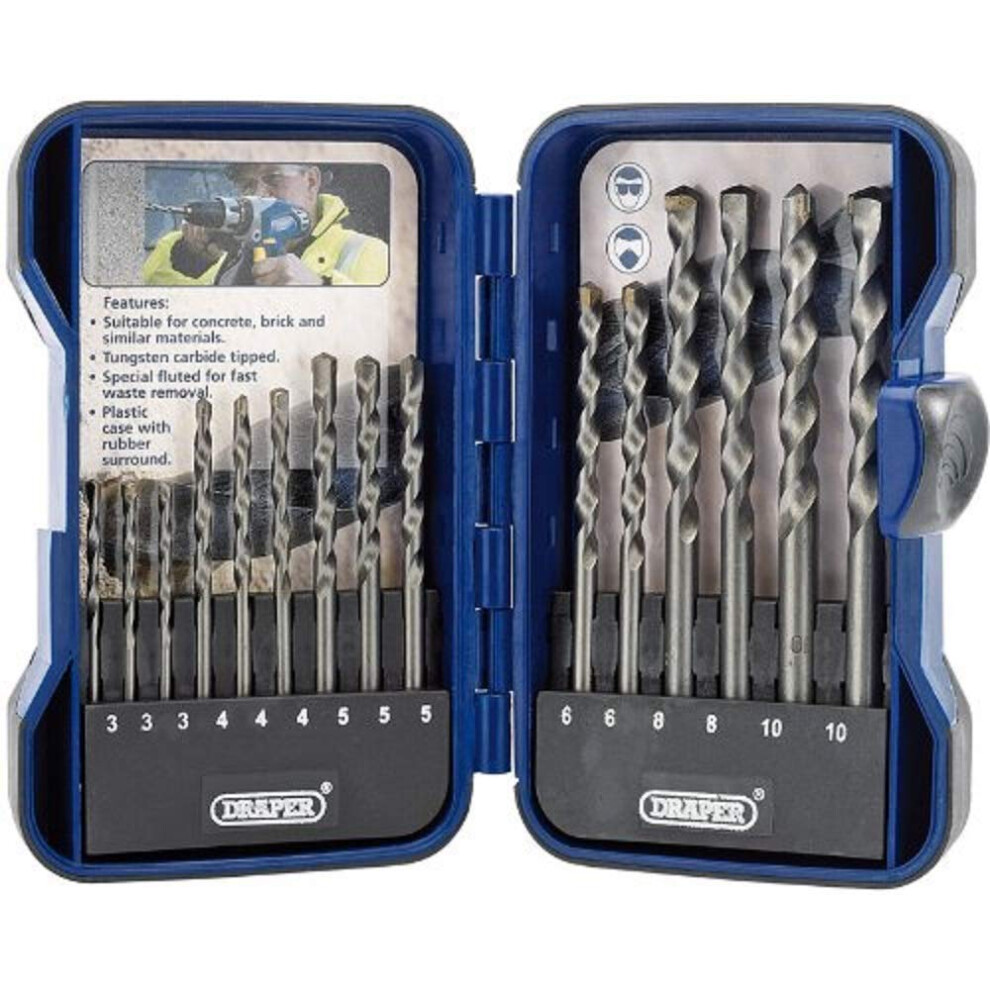 Draper Tct Masonry 15 Piece Drill Bit Set | Carbon Steel Tools | Tungtsten Carbide Tip Drills | Brick Stone Slate Drill Kit | Heavy Duty Bits With St