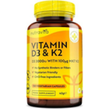 Vitamin D3 K2 D3 3000IUK2 MK7 100µg 120 Capsules Immune Blood Bone Health