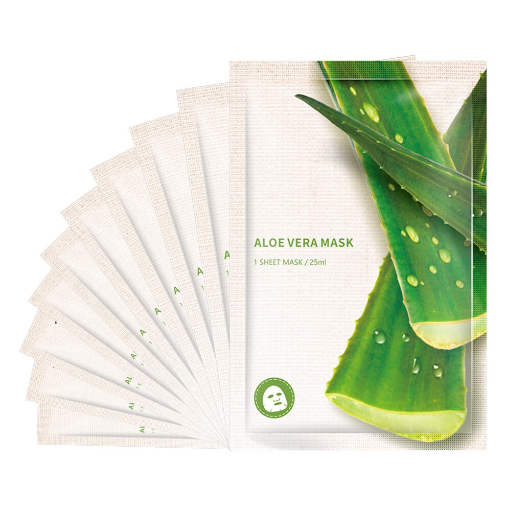Aloe Vera Face Mask Sheet 10 Pack for Deep Hydration and Soothing Dry Sensitive Skin