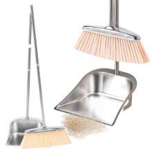 Broom and Dustpan Set with Ergonomic Comfort Grip for Hard Floors Home Office and Outdoor Use