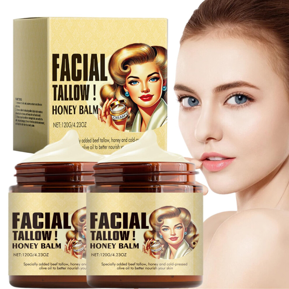 Beef Tallow Balm Grass Fed and Honey Moisturizer for Face and Body Unscented 4.23oz 2 Pack