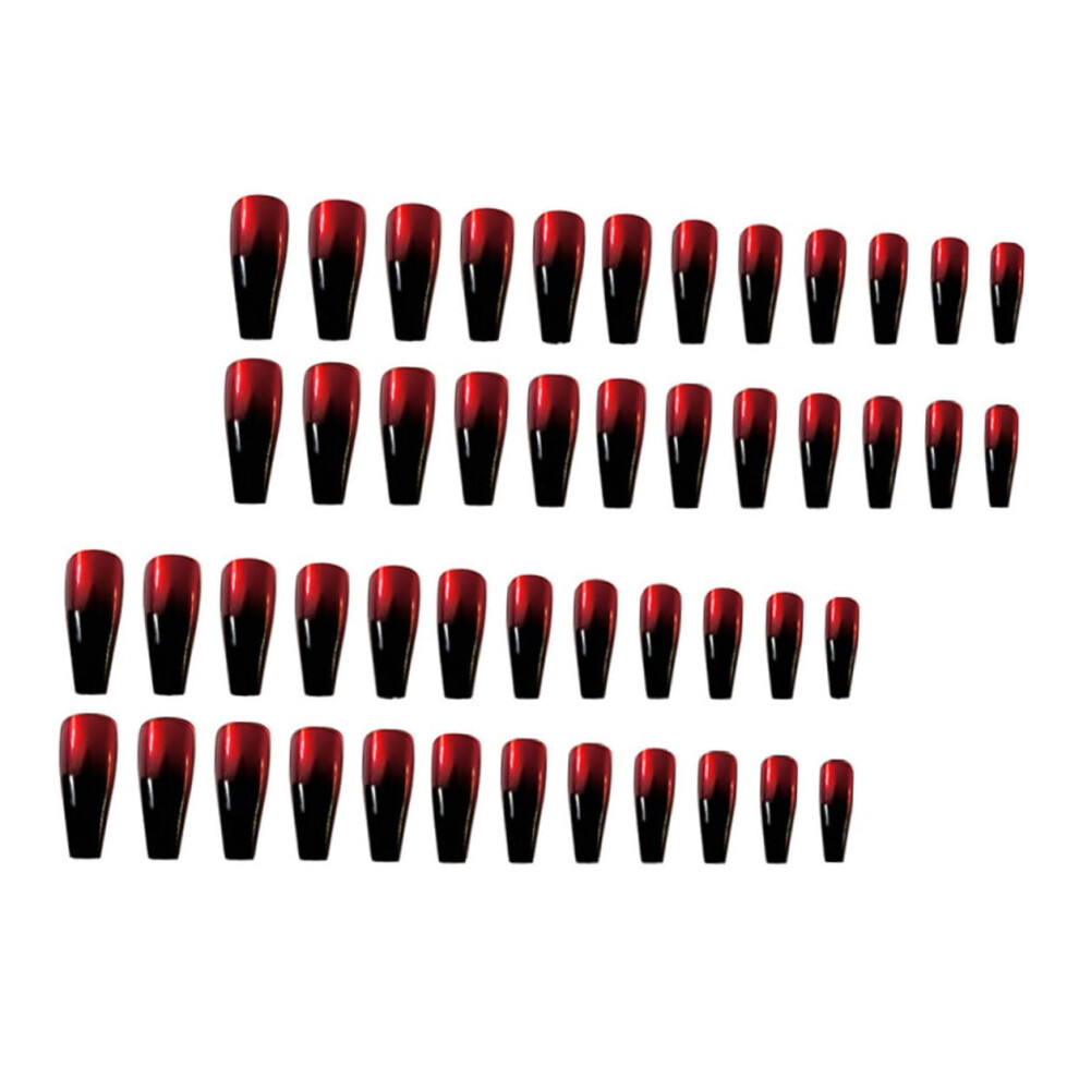 48pcs Long Coffin Fake Nails Glossy Gradient Full Cover Ballerina Shape Easy GlueOn