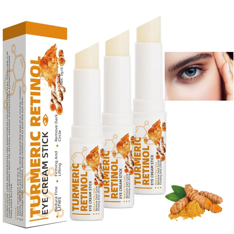 Cream/Dark Retinol Eye Stick And Turmeric Eye Stick For Circles Puffiness Antiaging Care (3 Pcs)