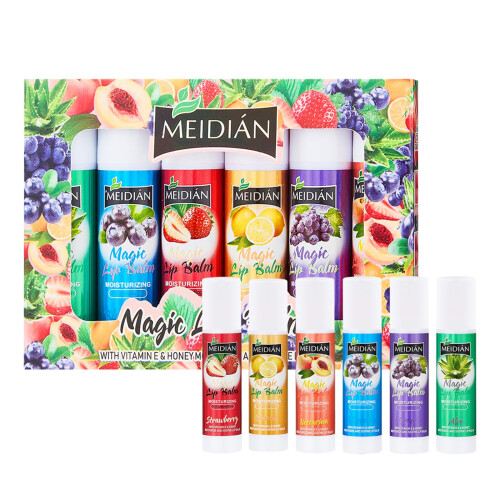 6 Pack Fruit Flavored Lip Balm Set, Natural Moisturizing Lip Care with Deep Hydration
