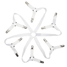 Adjustable Bed Sheet Straps with SixDirection Grip and FabricSafe Clips for Secure Fit, White