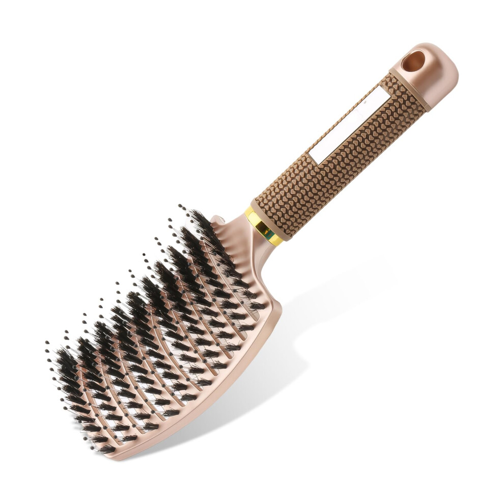 Hair Brush with Boar and Nylon Bristles, Curved Vented Detangling Brush for Thick Curly Hair, Frizz Control