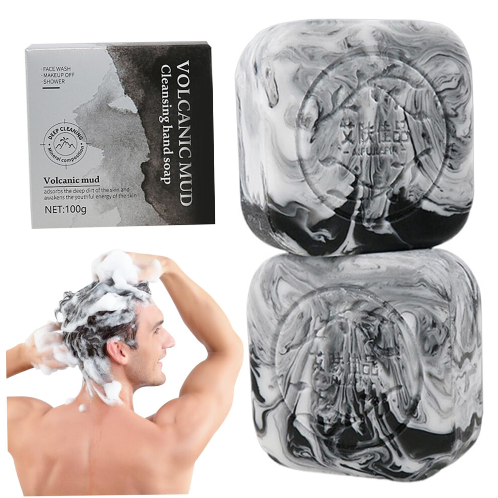 2Pcs Activated Charcoal Soap Bar with Volcanic Clay for Deep Cleansing Face and Body Care