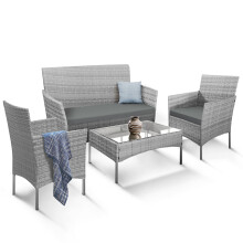 KEPLIN 4-Piece Rattan Garden Furniture Set Outdoor Lounger Sofa, Stackable Chairs & Bistro Table - UV-Resistant, Easy Storage - Patio Dining (Grey)