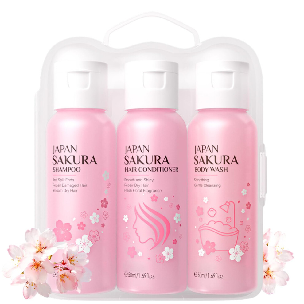 Travel Size Toiletries Set with Shampoo Conditioner Body Wash, Sakura Spa Gift for Women-image-OPC-PR5JMMC-NEW