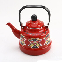 2.5L Red Retro Enamel Stovetop Tea Kettle with Polka Dots, Ergonomic Handle, Fast Heating