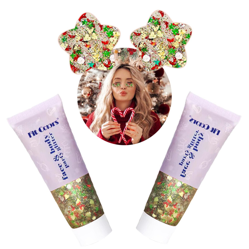 Chunky Glitter Gel for Face Body and Hair, MultiColor LongLasting Sparkle, QuickDry, 2 Pack