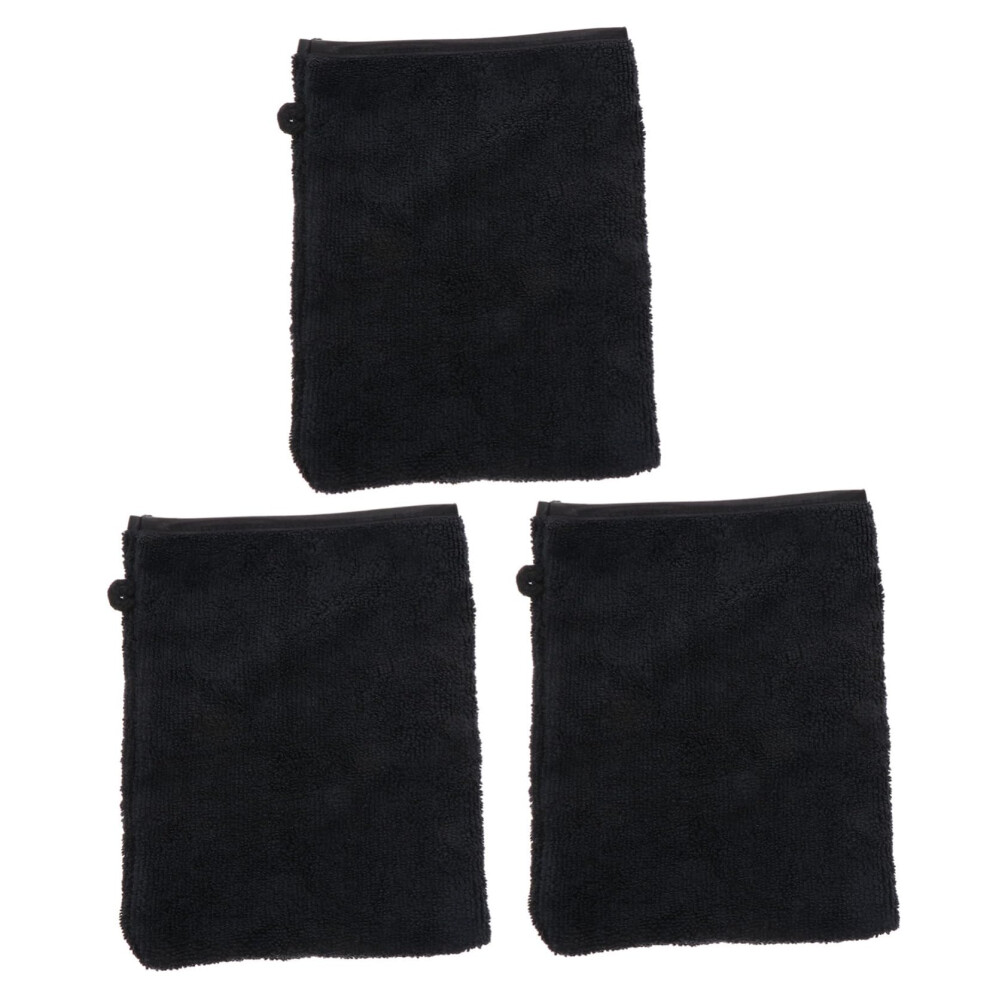 Black 3Pcs Microfiber Makeup Remover Mitts For Gentle Face Cleansing And Exfoliation