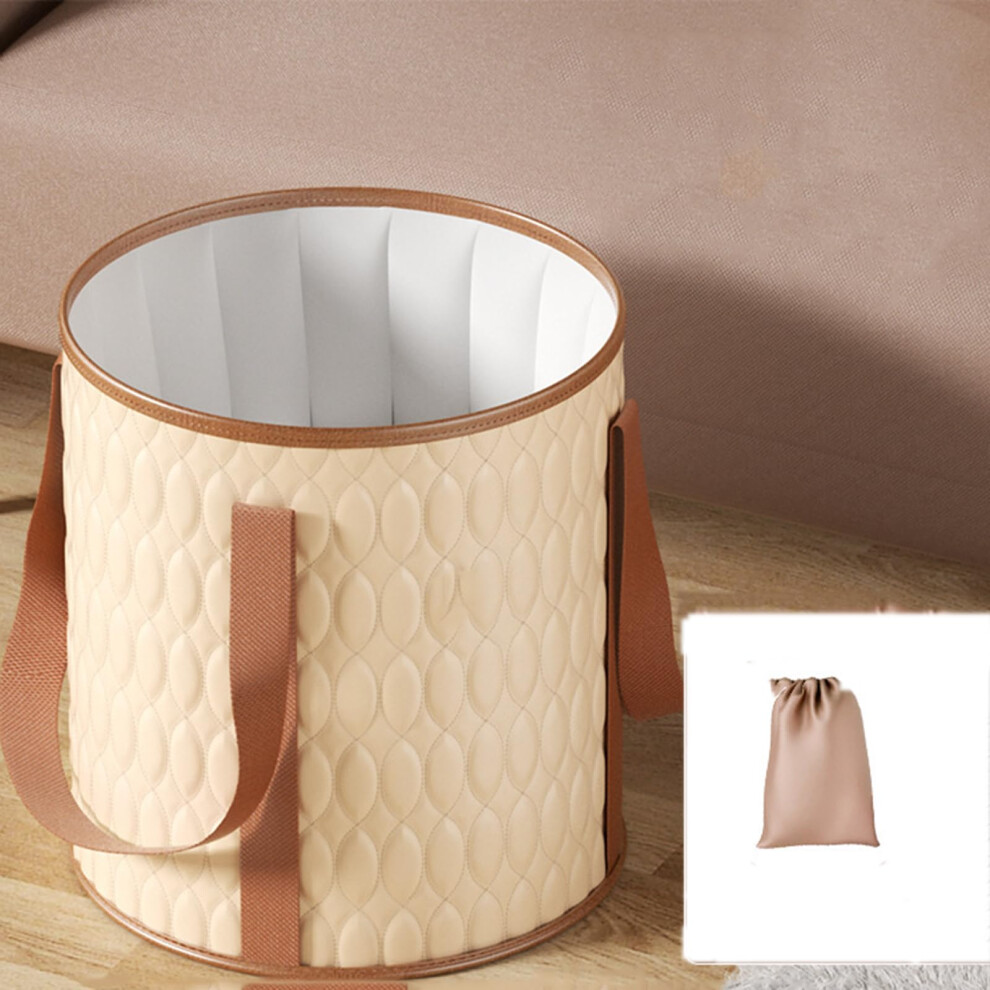 Beige Collapsible Foot Bath With Heat Preservation Lid, Portable Soaking Tub For Travel And Home,