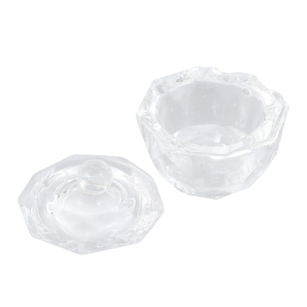 Crystal Nail Dappen Dish with SpillReducing Lid, Octagonal Liquid Cup for Manicure and Nail Art