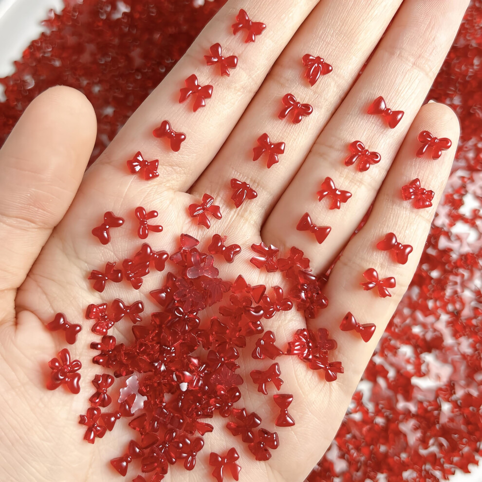 Red 300Pcs 3D Bow Nail Charms For Acrylic Nails, Mini Resin Bow Art Decorations For Women