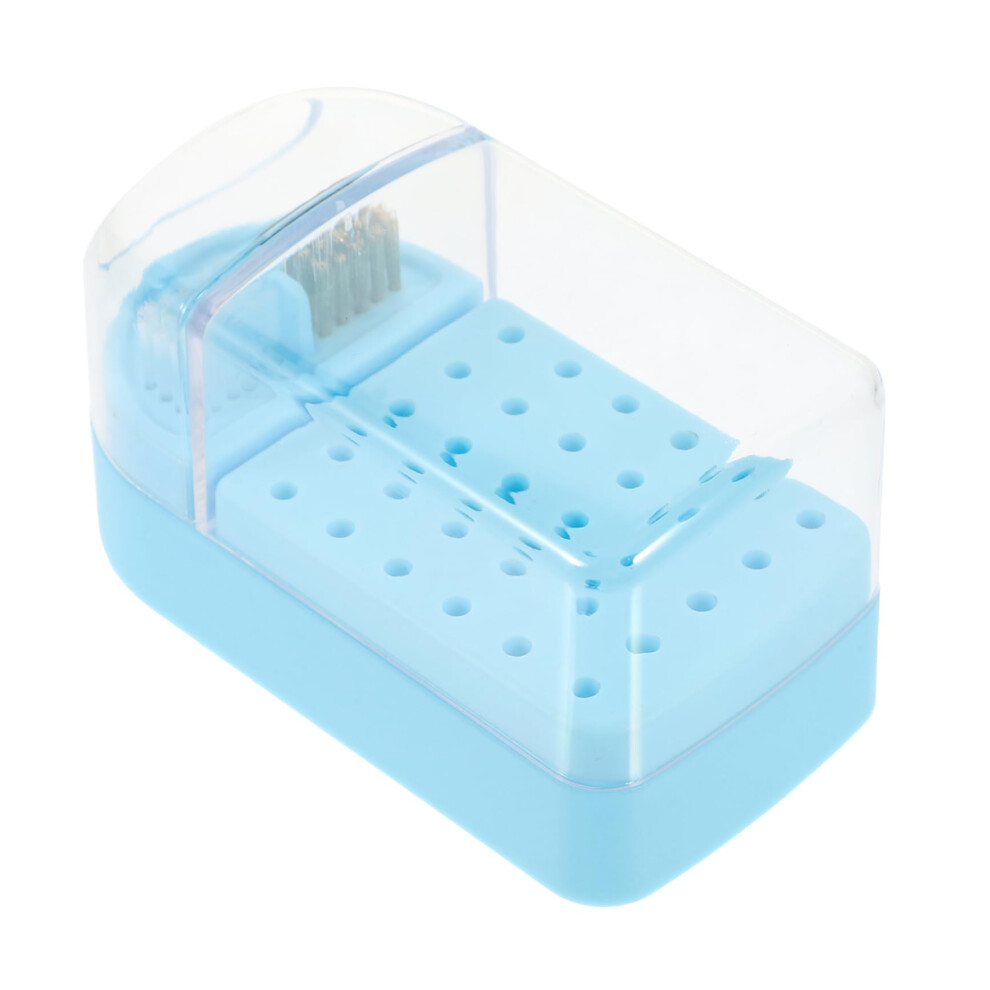 Blue Nail Drill Bit Holder With Clear Lid Compact Organizer Storage Case For Manicure And Nail Salons