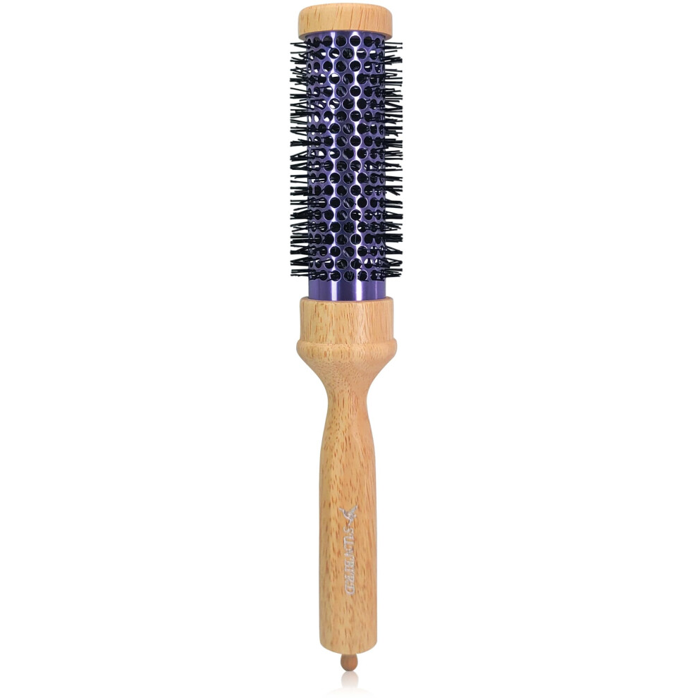 Round Blow Dry Brush with Ceramic Ionic Barrel, Wood Handle for Smooth Frizz Hair 1.7 Inch