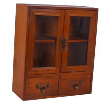 Vintage Wooden Display Cabinet For Desktop Storage And Organization, Antique Finish, Holds Stationery Cosmetics Jewelry
