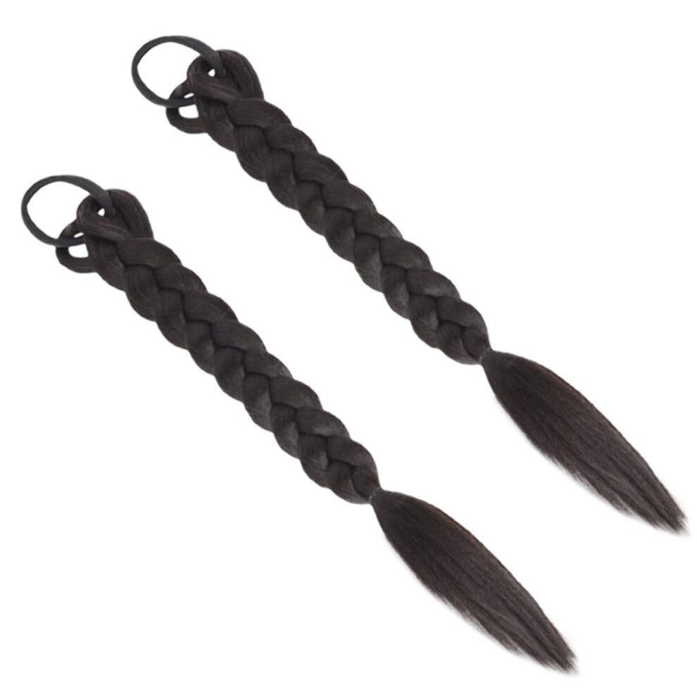 Unisex Black 2Pcs Synthetic Curly Braided Ponytail Extensions For Women, 40Cm Hairpieces