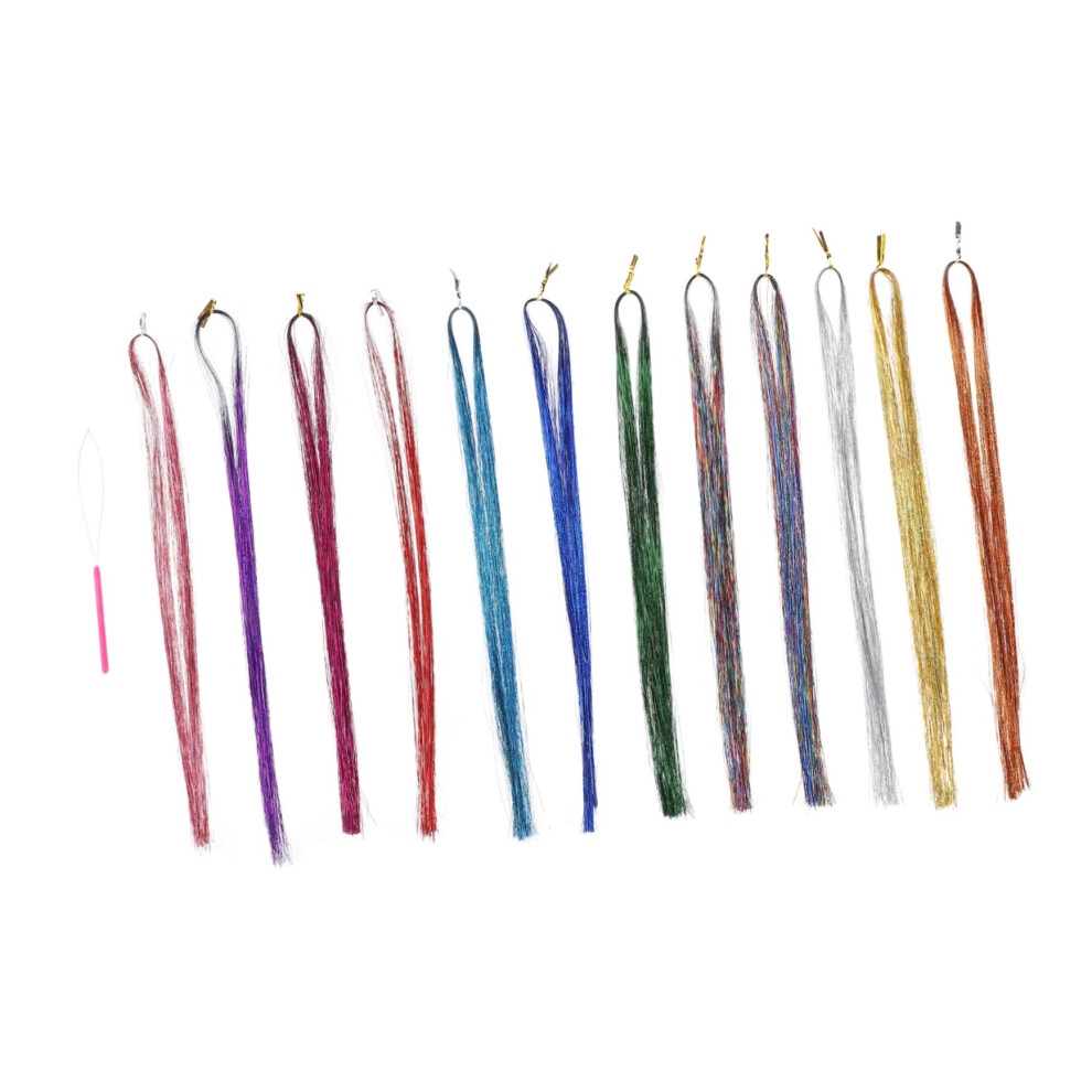 Unisex Clip In Hair Extensions For Women With Instant Rainbow Highlights, Synthetic Glitter Hair Tinsel