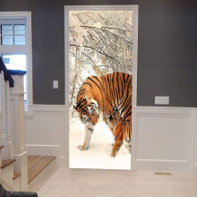 Door Mural 3D Snow Forest Tiger Sticker SelfAdhesive Waterproof Removable Vinyl Decal For Living Room 30.3 x 78.7