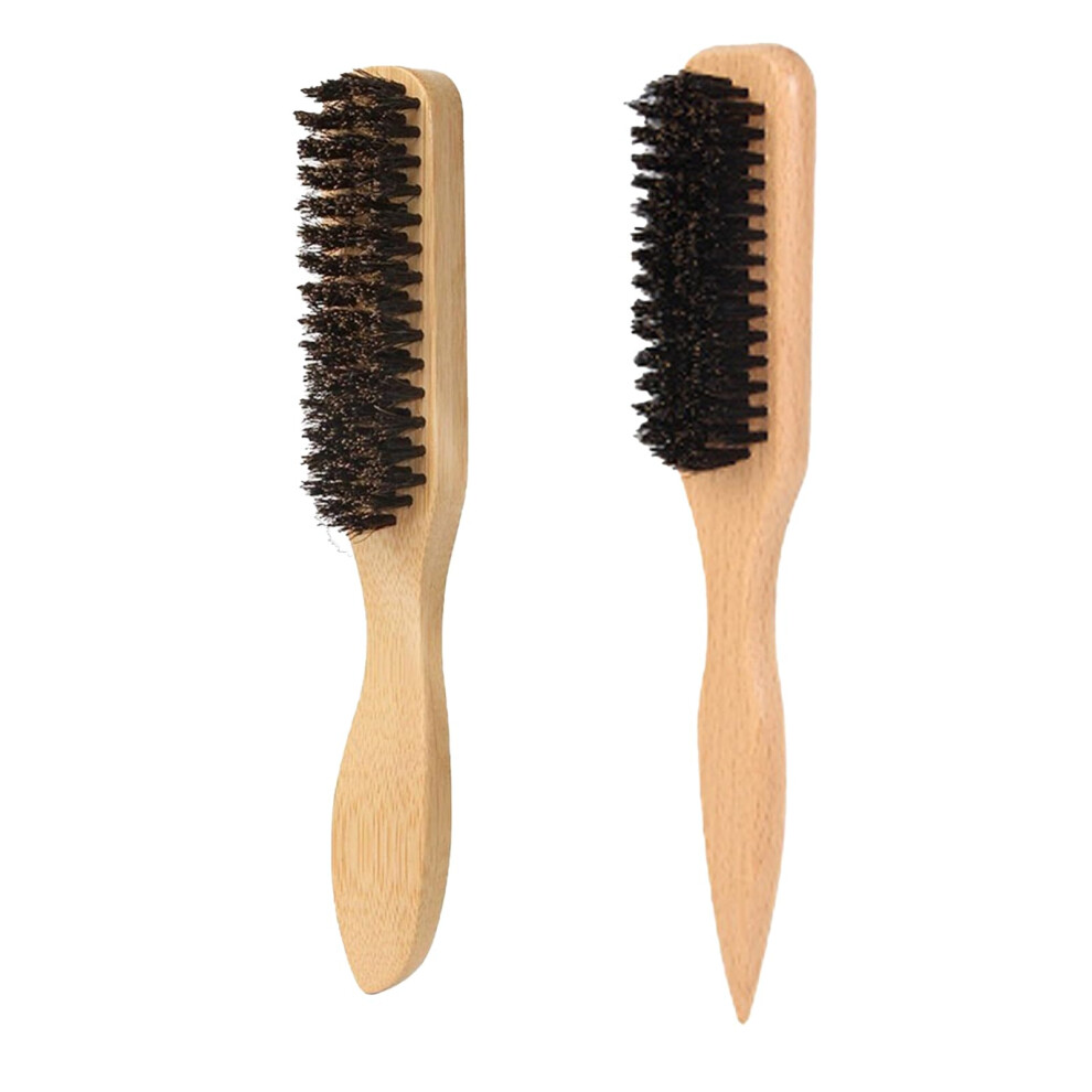 Boar Bristle Hair Brush for Slick Back Hairstyles with Wooden Handle, Frizz Styling for All Hair
