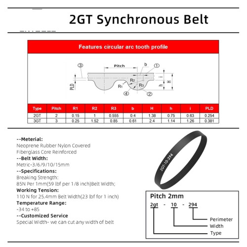 GT2 Timing Belt 15mm Closed Loop 710mm for 3D Printer Precise Motion Control Durable Rubber 1
