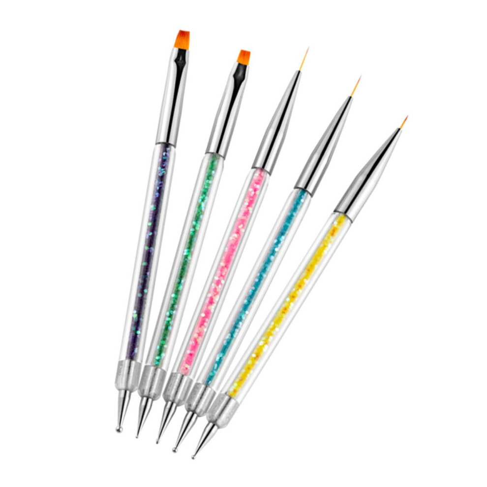 5pcs Dual Ended Nail Art Liner Brush with Precision Tip for Gel Polish Detailing and DIY Use