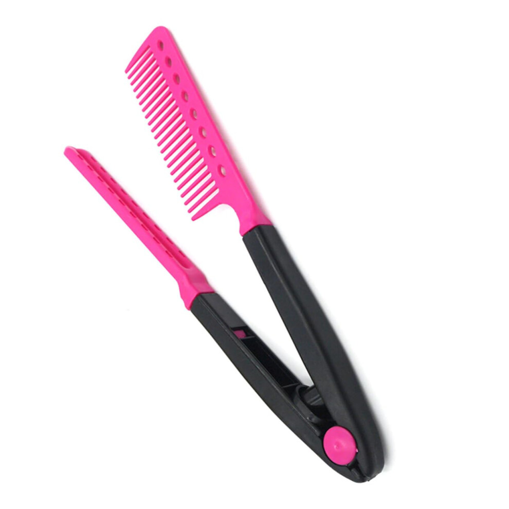 Unisex Red 2 In 1 Vshape Hair Straightening Comb And Detangling Brush For Curly Hair, Foldable,