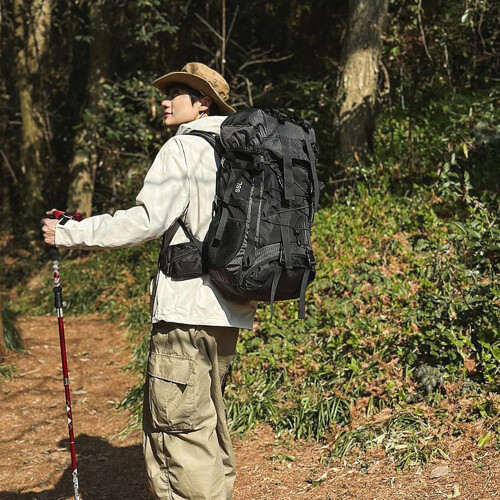 Waterproof Hiking Backpack 60L, Large Capacity Travel Pack with Hydration System and Ergonomic Straps 1