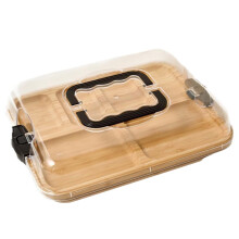 Bamboo Cheese Board with Clear Lid, 6 Compartments Charcuterie Serving Tray for Party and Picnic