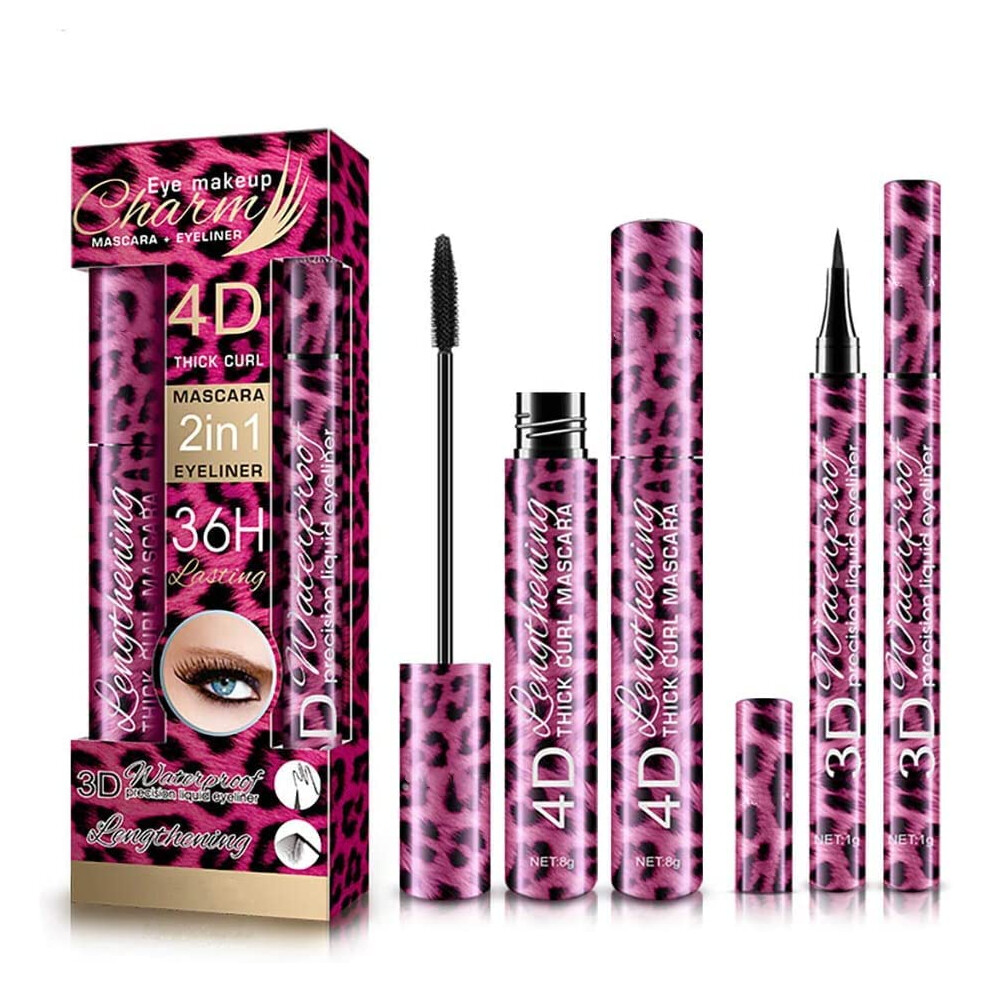 Waterproof SmudgeProof Mascara and Eyeliner Set with Volumizing Lash Brush and Precision Tip