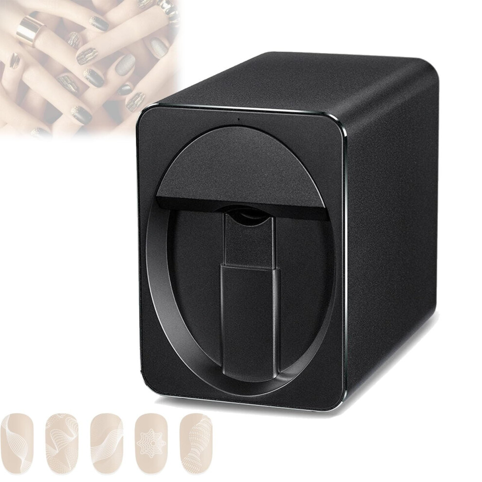 Black Automatic Nail Art Printer With Fast 3D Printing, Smart Image Recognition, Touchscreen,